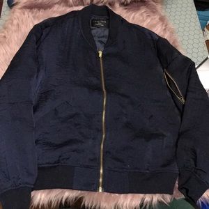NAVY SATIN BOMBER